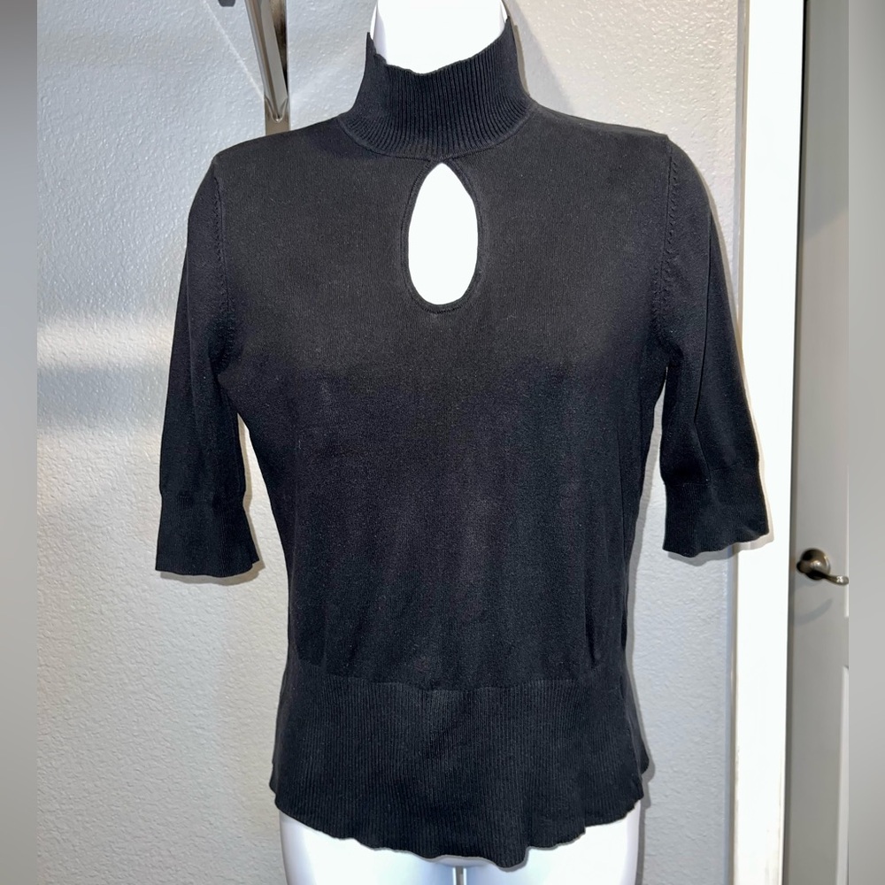 Cache Black Fitted Blouse with Cut Out Mandarin Collar - 1-31